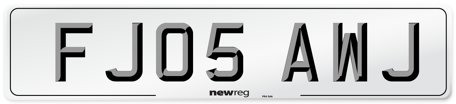FJ05 AWJ Number Plate from New Reg